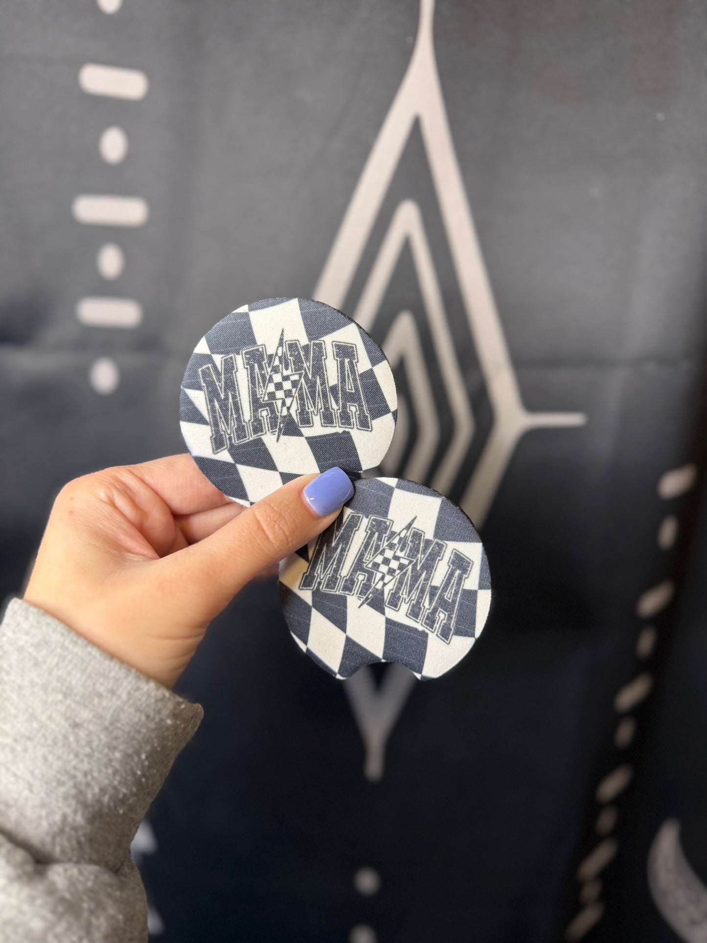 B & W Checkered Mama Coaster Set