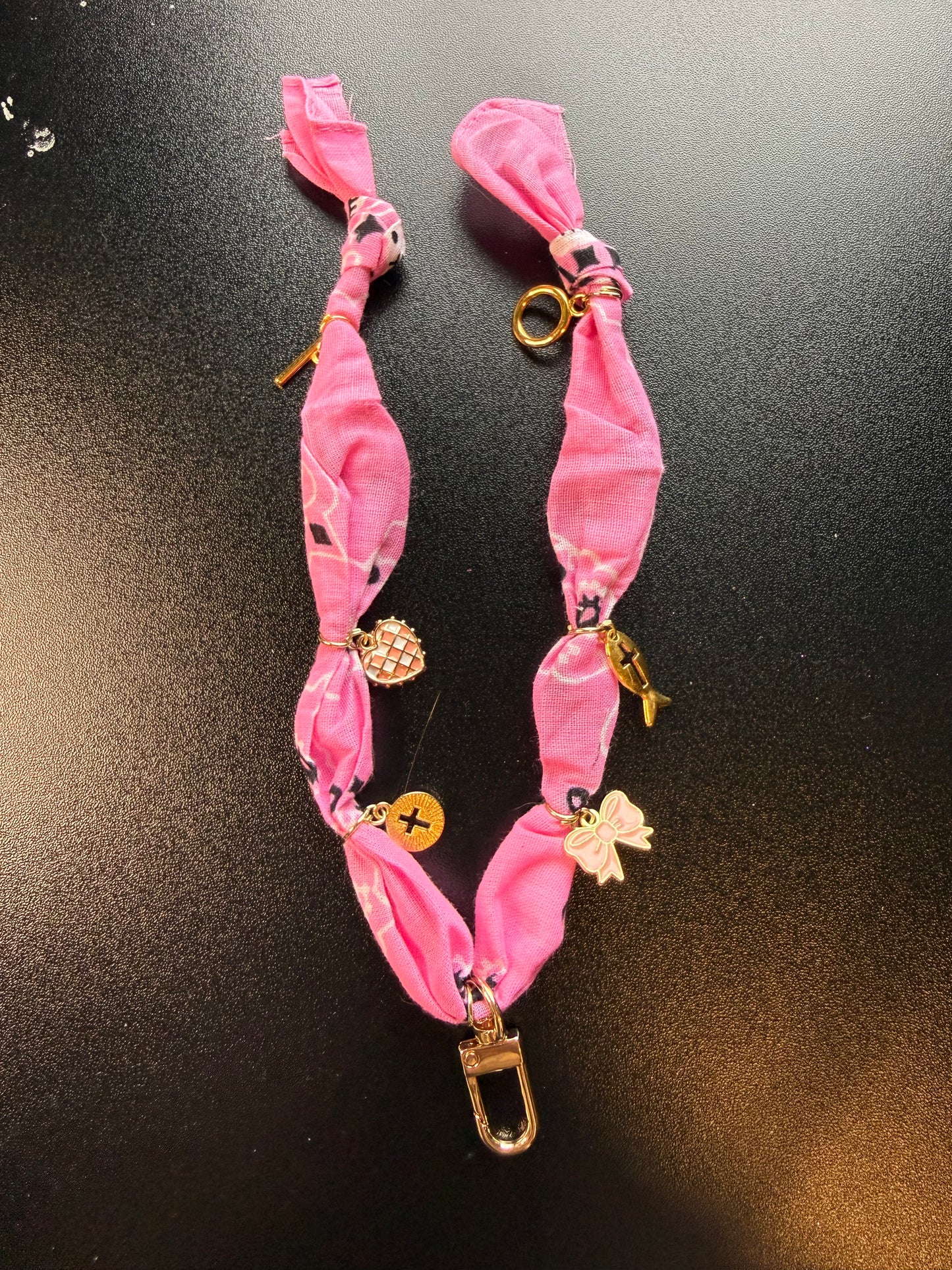 Bandana Freshie Hanger - pink crosses