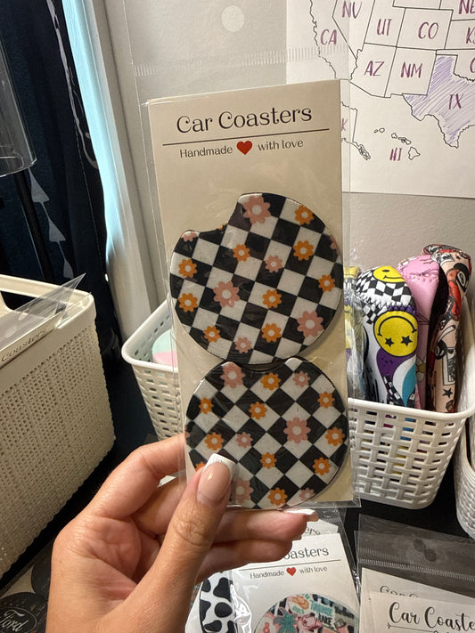 Checkered Floral Coaster Set