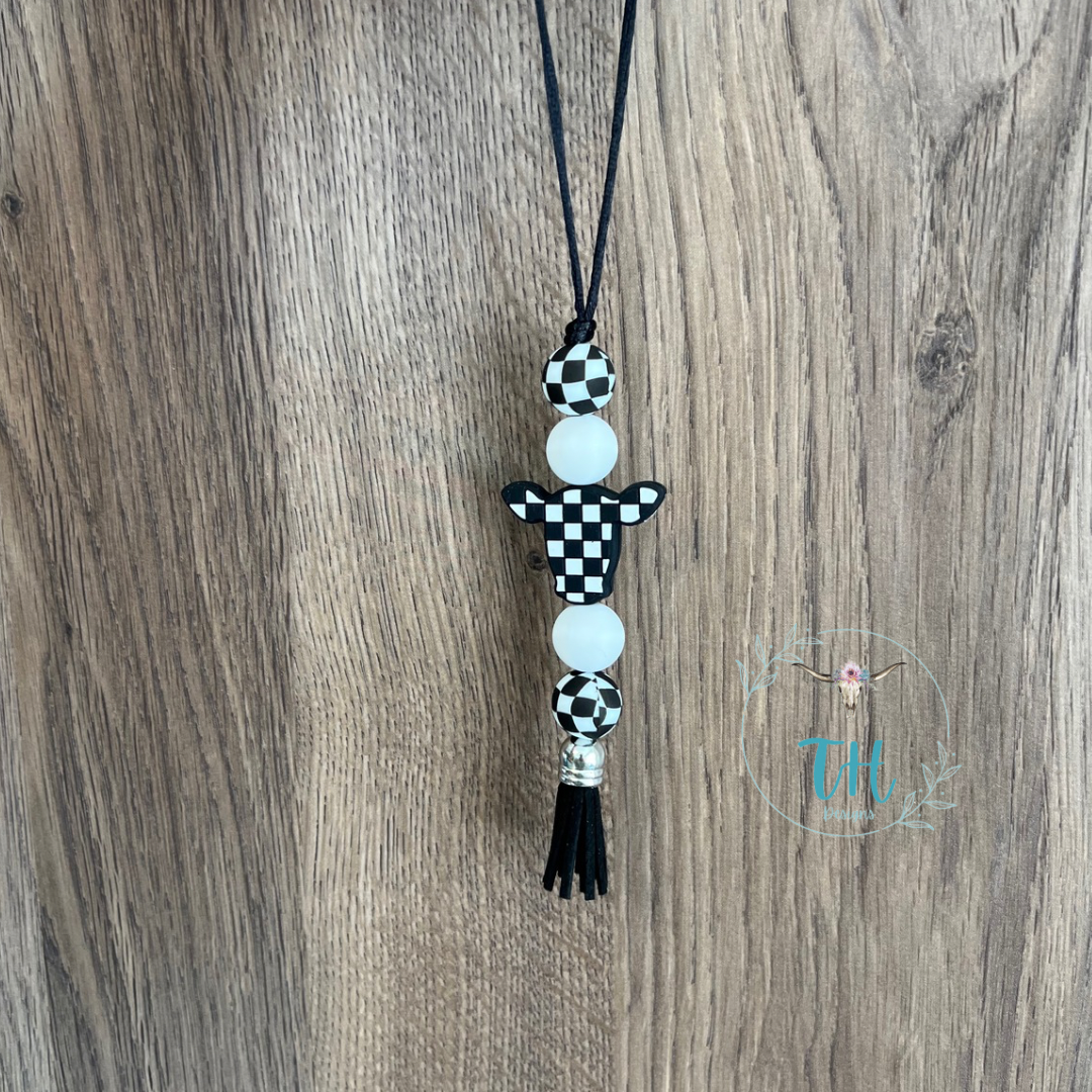 Checkered Cow Mini Car Charm