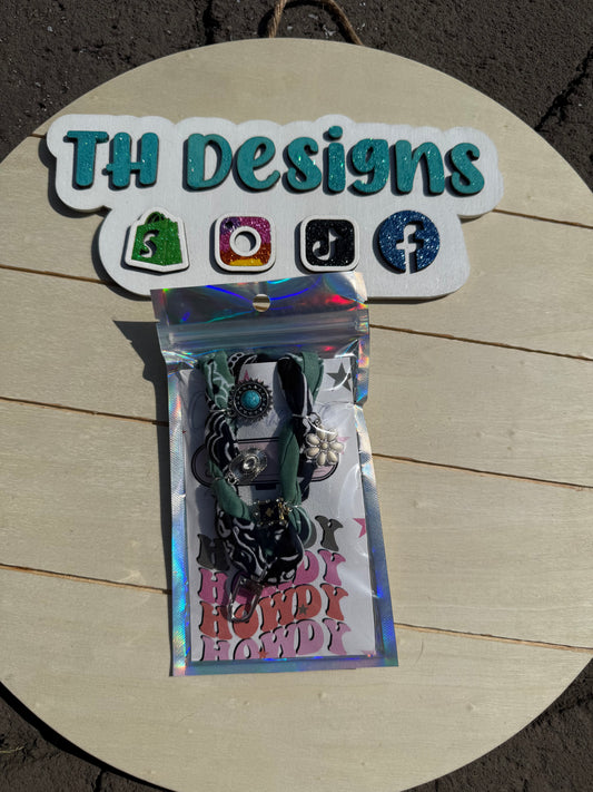 Bandana Freshie Hanger - Black and Green with western charms