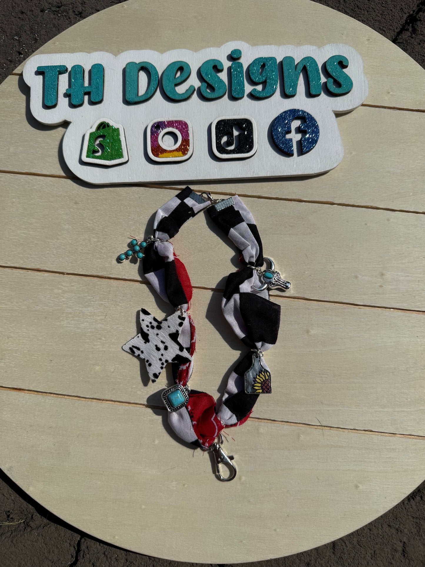 Bandana Freshie Hanger - black & white checkered with Cow print star