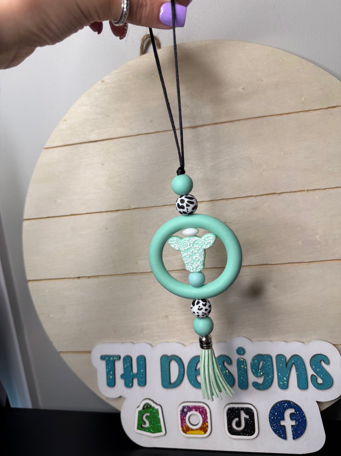 Teal Cow CAR CHARM